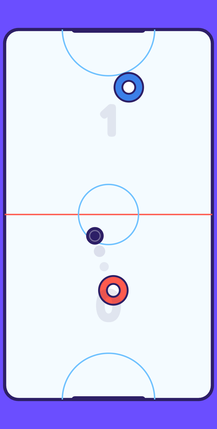 Your goal is at the bottom; the puck trails as it flies.